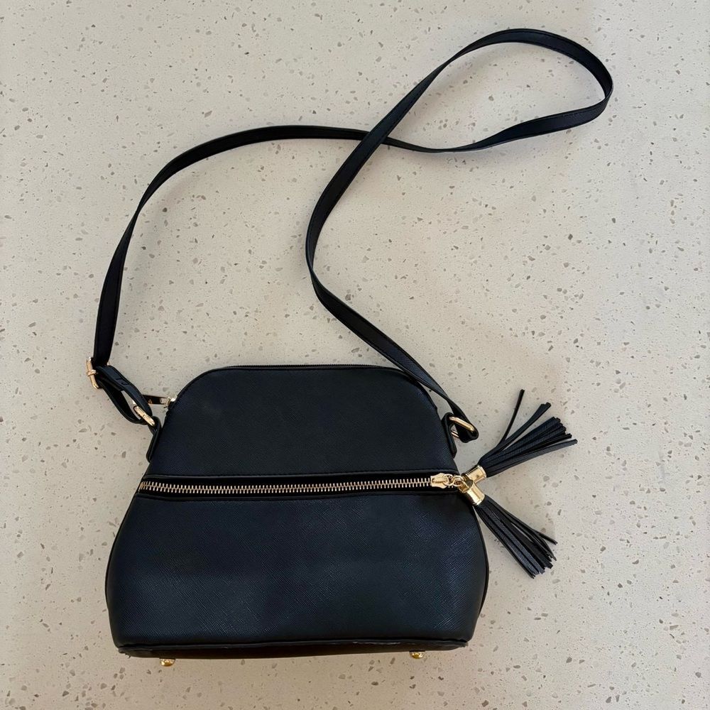 Black Crossbody Bag With Gold Accents